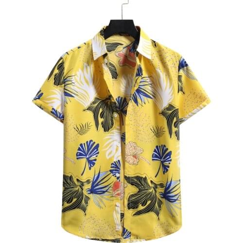 Yellow Floral Print Hawaiian Shirt Men 2021 Summer Short Sleeve Beach Shirt Men Tropical Aloha Shirts Holiday Vacation Clothes