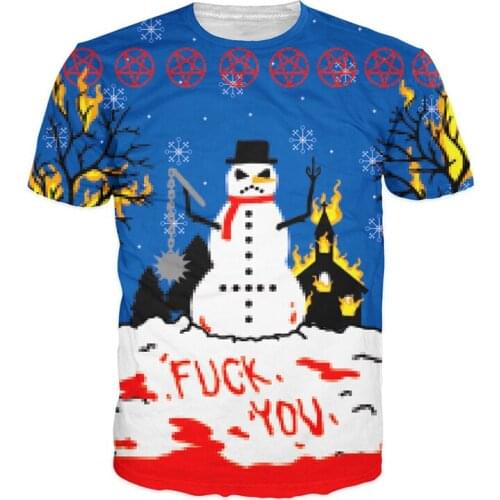 Hot Sale Men T Shirt Christma Hat Black Angry Dirty Snowman 3D Print Camisetas Mujer Fashion T-shirt Funny Hip Hop Tshirt Top