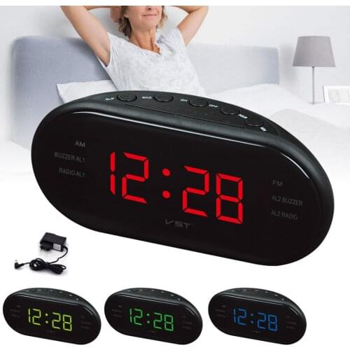 JX-LCLYL Digital LED Display Alarm Clock 24 Hours Snooze Desktop Desk Timer FM/AM Radio