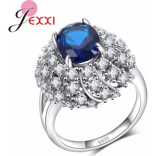 Luxury Zircon Blue Crystals CZ 925 Sterling Silver Rings for Elegant Women Wedding Anniversary Gift NEW listing