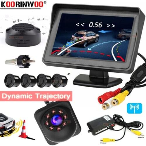 Koorinwoo 2.4G Dual Core CPU Parking Sensor Video System Trajectory Trunk Camera Rearview Night Vision IR Dash Board Car Monitor