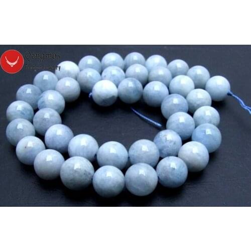 Qingmos Genuine 9-10mm Round Natural Blue Aquamarines Stone Beads for Jewelry Making Necklace Bracelet Loose Strand 15"-los604