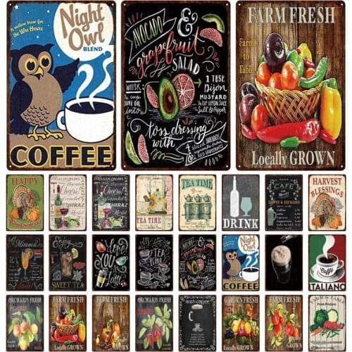 Farm Fresh Fruit Vegetable Metal Tin Signs Retro Juice Vegetables Cafe Sign Plates Metal Poster Club Plaque Painting Home Decor