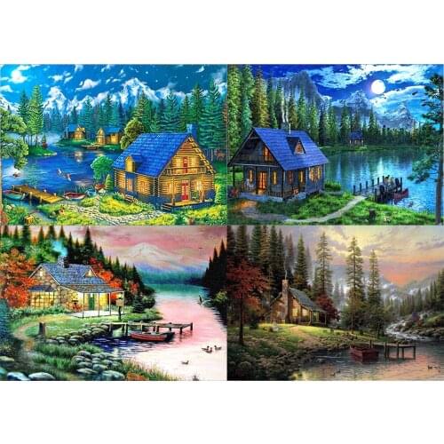 11CT Stamped Cross Stitch Kits DIY Scenery Printed Mosaic Needlework Ecological Cotton Embroidery for Home Wall Decor Gift