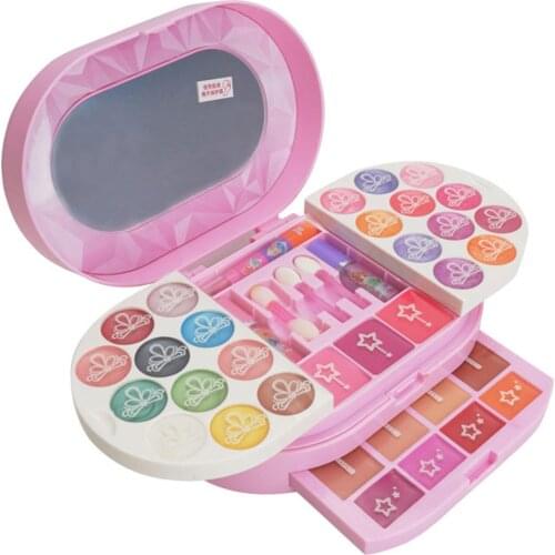 Novelty Multi-Layer Makeup Case Cosmetic Set Palette Girls Interactive Play Toys Non-toxic Washable Beauty Makeup Box Baby Gifts