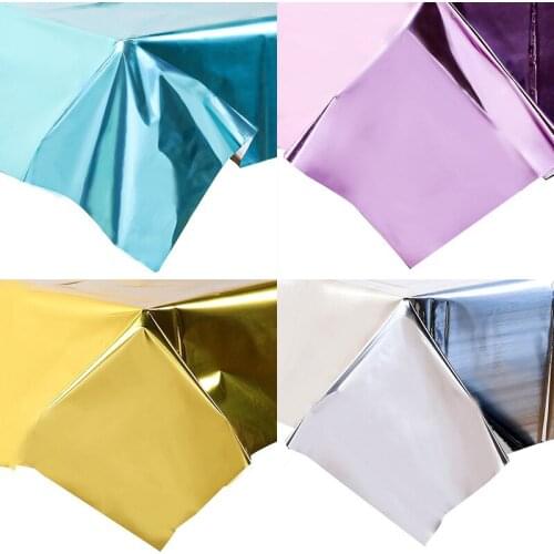 1 Piece Rectangle Water Oil Proof Pure Pink Red Gold Blue Silver Party Solid Color aluminized Tablecloth Disposable cutlery