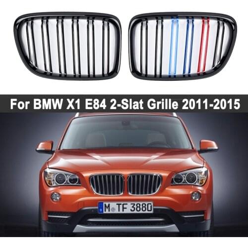 A Pair Double Slat Kidney Grille Sport Front Hood Grill For BMW X1 E84 2011-2015 Gloss Black/Matte Black/M Color Car Accessories
