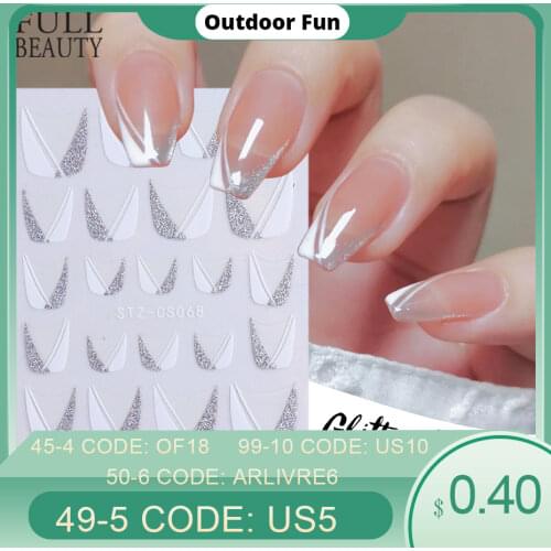 Silver Glitter French Line Nails Stickers Sparkly White Oblique Strip Decals 3D Creative Geometry Star Manicure Tips CHSTZ-CS068