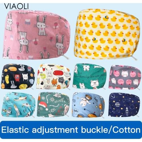 Animal Printing Pet Working Nursing Cap Elastic Buckle Scrub Cap Pure Cotton Adjustable Pet Health Surgery Hat Nurse Accessories