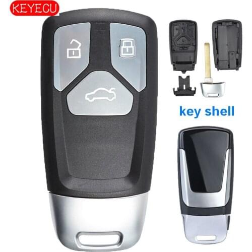 Keyecu 3 Button Silver Edge Smart Remote Key Shell Case Fob for Audi TT A4 A5 Q7 SQ5 2017- Up