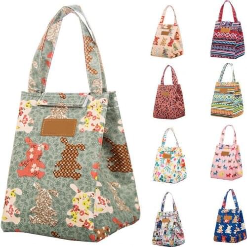 Food Cooler Bag Large Capacity Fastener Tape Flower Pattern Perfect Insulated Lunch Bag Storage Bags Home Accessory
