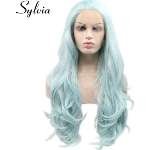 Sylvia Heat Resistant Hair Wigs Mint Green Mermaid Body Wave Hair Synthetic Lace Front Wig For Women Christmas Cosplay Wigs