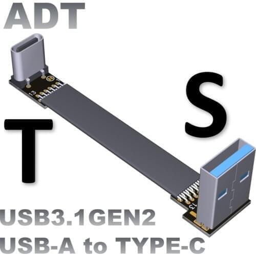 USB3.1 male to female to female flat extension line A female to C male type-c corner Transfer extension cord 10G/bps USB3.1cable