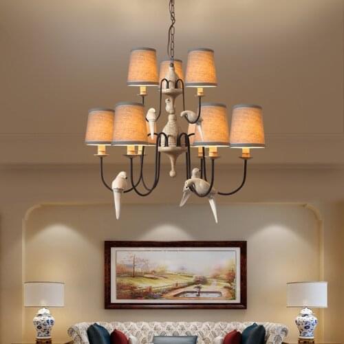 Vintage bird chandeliers lighting with fabric shade elegant creative foyer chandeliers kitchen lights fixture retro french light