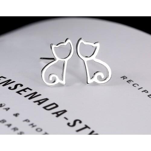 High Quality 100% 925 Sterling Silver Earring Fashion Cute Cat Stud Earrings Gift For Women Girls Sterling-silver-jewelry