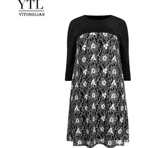 Yitonglian Floral O-neck Casual Pregnant Dress Elegant Women Autumn Winter Patchwork Plus Size Dresses W024