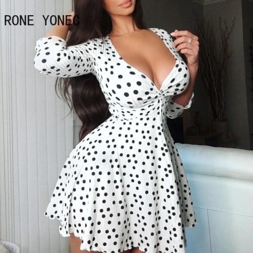 Women Elegant Dress Polkadot Print Twisted Casual Dress Long Sleeve Dress