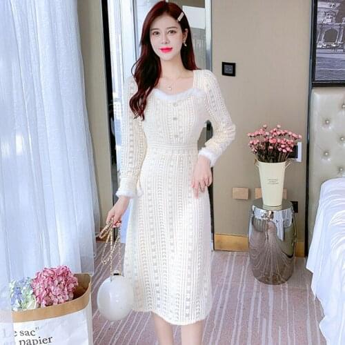 Runway Korean Fall Luxury Slim Brand Womens Dresses Female Elegant High Quality FurryLace Dress Vestidos
