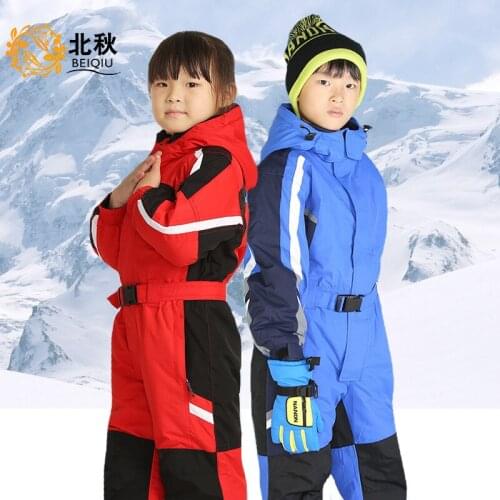 Winter One Piece Fleece Waterproof Kids Ski Suit Girls Boys Warm Jumpsuit Snow Sets Thermal Windbreak Outdoor Snowboard Suit