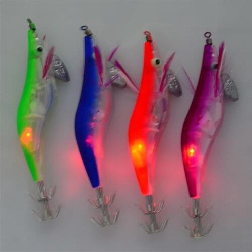 1Pcs Flashing LED Fishing Lure Flash Light 10cm Luminous Squid Jig Shrimp Bait Night Fishing Lure Random Color