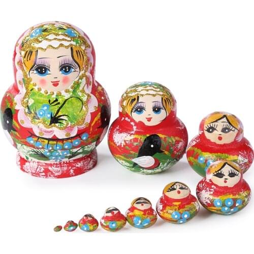 10 Layers Russian Nesting Dolls Matryoshka Dolls Lovely Wooden Handmade Bird Painted Russian Babushka Dolls Gift Toys NEW
