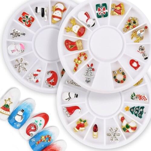 12PCS Christmas Metal 3D Nail Art Decorations Charms Glitter Fake Nails Accessoires Manicure Nail Supplies Tool New Arrive