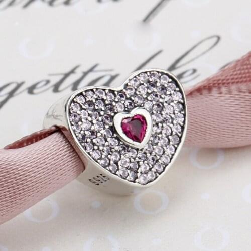 2019 Alluring Charms fit Original Bracelet Necklace 925 Sterling Silver Sweetheart Fancy Pink CZ Beads for Women Girls Gift