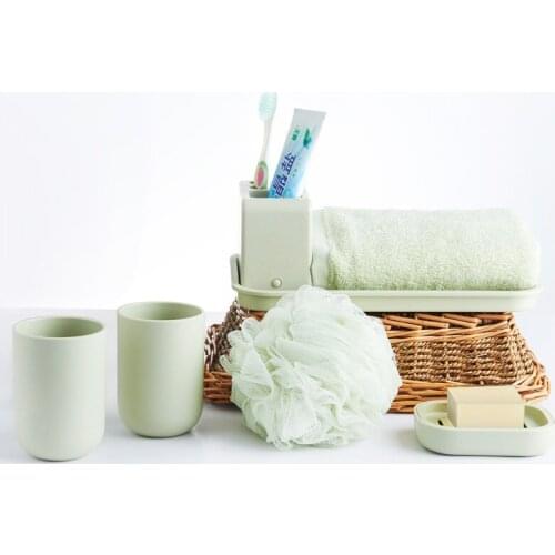 6Pcs Plastic Bathroom Accessories Set Toothbrush Holder Cup Soap Holder Case with Tray