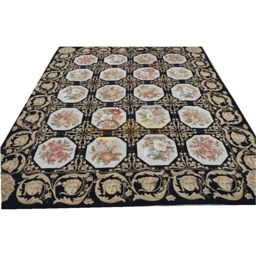 Antique European Point Carpet Natural Sheep Wool Exquisite Needle-point Obson Medallion Design Carpet