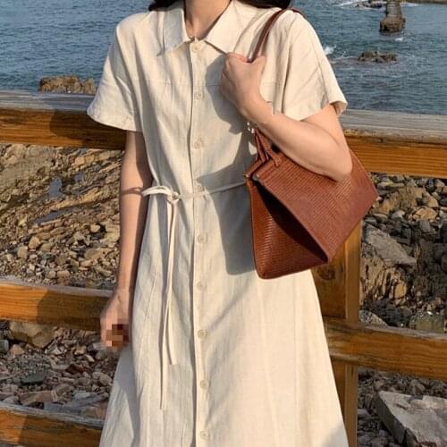 BB5114 2021 summer new women fashion cotton and linen retro show thin temperament dress cheap wholesale
