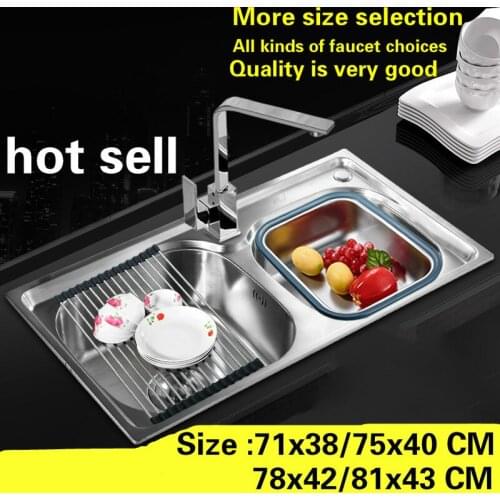 Free shipping Standard kitchen sink food grade stainless steel hot sell fashion double trough durable 71x38/75x40/78x42/81x43 CM