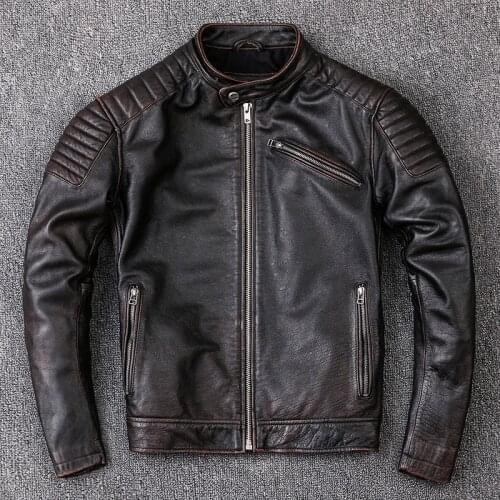 Brand cowhide clothing mens leather clothing fashion retro motorcycle jacket cool leather coat high quality
