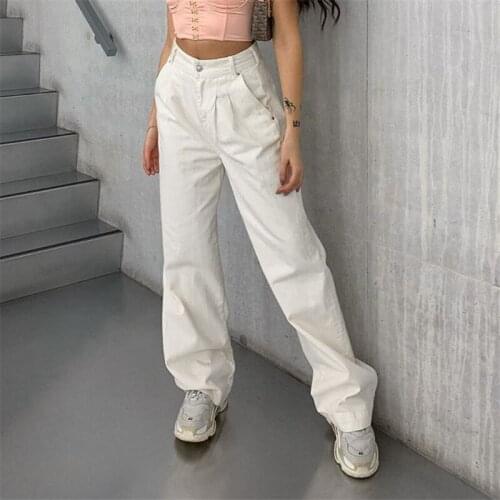 SEASONS Casual Loose High Waist White Pants Women Pockets Fashion Long Trousers Ladies Harajuku Sweatpants Streetwear ASPA81350