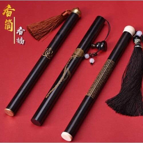 Purple sandalwood ebony portable portable long line incense tube lying incense tube incense incense box Buddhist appliances