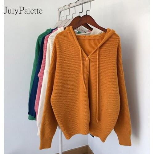 JulyPalette Autumn Winter New Sweater 2021 Women Loose Knitted Tops Korean Solid Female Hoodies Knitted Cardigan Coats 2XL