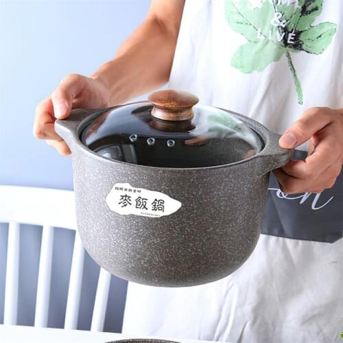 Wheat Rice Stone Pattern Ceramic Casserole Glass Cover 3L Kitchen Pot Home Cooking Supplies Heat-resistant 4L Large Soup Pot