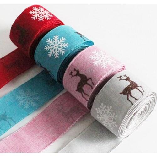 1 Roll Beautiful Fabric Ribbon Durable Multi-Use Wear-Resistant Elk Pattern Card Making Gift Wrapping Ribbon for Christmas