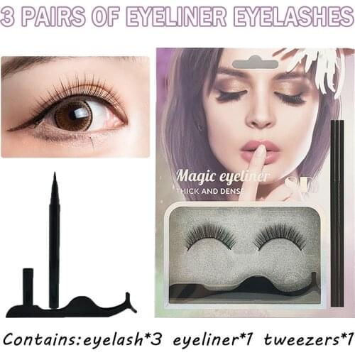 Circular magnetic Three pairs of 3D glue-free magnetic liquid eyeliner pen false eyelashes set quick-drying waterproof eyelash