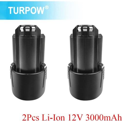 Turpow 2Pcs 12V 3000mAh Li-Ion Rechargeable Battery for BOSCH BAT411 BAT412 BAT411A BAT412A BAT413A D-70745GOP Battery 3.0Ah