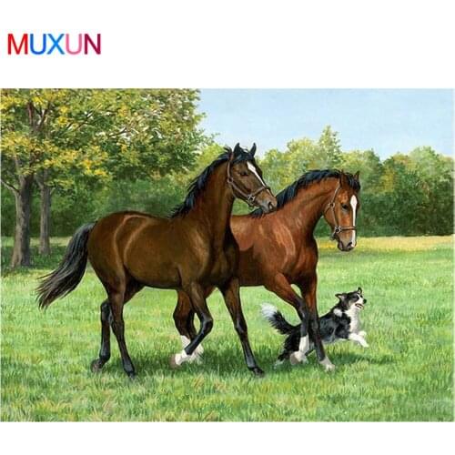 MUXUN 5d Diy diamond painting meadow couple horse embroidery rhinestone cross stitch round painting home decoration Gift A80163