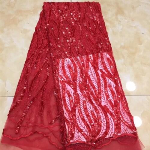 Nigerian Tulle Mesh Lace Fabrics with Sequin Latest 2020 red High Quality African Sequins Lace Fabric for Wedding Party Dress