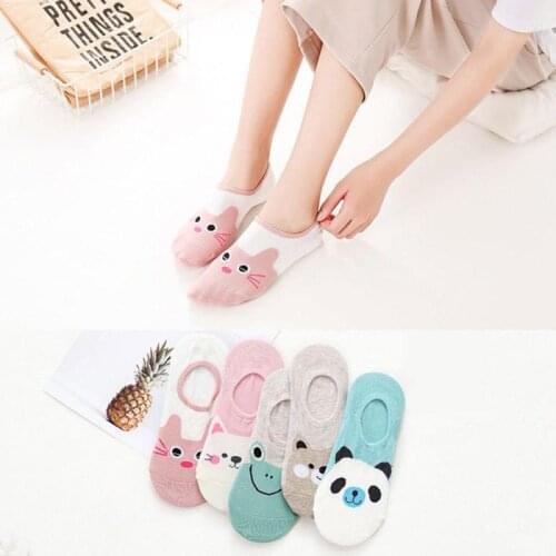 5 Pairs/Set Women Summer Boat Socks Korean Animal Ankle Sock Shallow Mouth Low Side Invisibility Cotton Slipper No Show Socks