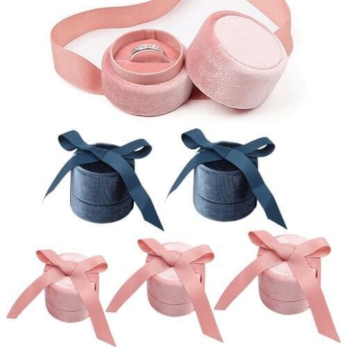 2020 New Round Velvet Jewelry Storage Box Bow Ring Necklace Display Storage Gift Holder