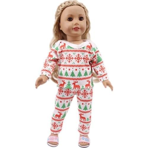 New Pattern Popular Christmas Long Sleeved Pants Set Fit 18 Inch American&43cm Baby New Born Doll Clothes Accessories