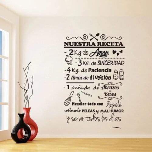Nuestra Receta Vinyl Wall Decal Spanish Recipe Wall Vinyls Stickers Restaurant Kitchen Decoration Window Wall Glass Murals Art