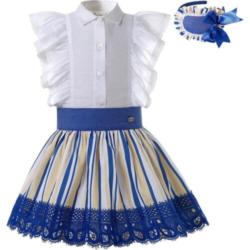Pettigirl Girls Summer Outfit Matching Two Pieces Clothing Sets Children Kids Clothes Size 3 4 5 6 8 10 12 Years with Hairband