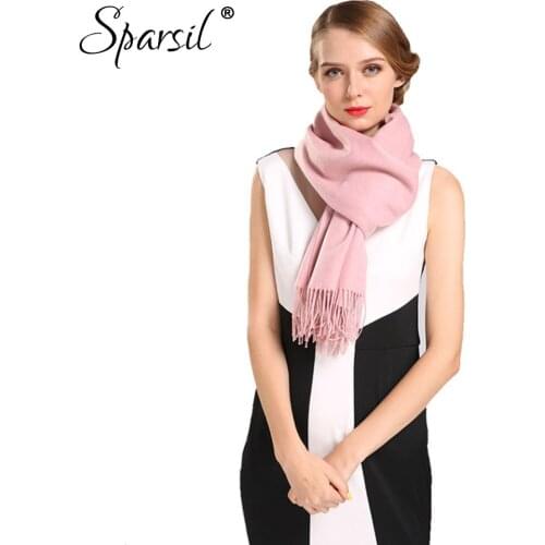 Sparsil Women Winter Tassel Design Cashmere Blanket Scarf Female Autumn Solid Colors Basic Shawls All Match Long Scarves