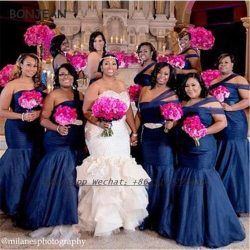 Blue Bridesmaid Dresses Mermaid One Shoulder Lace Up Floor Length Satin African Bridesmaid Dress Plus Size for Women Wedding