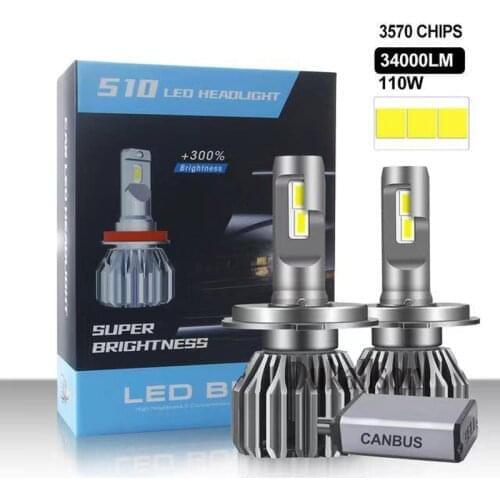 No Error LED H7 H4 110W 34000LM Canbus Car Headlight Bulb H1 H8 H11 H9 9005 Hb3 Hb4 9012 6000K 12V 24V Bulb Turbo Lamp For Car