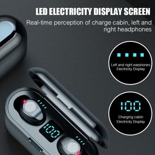 F9 TWS Wireless Bluetooth V5.0 Earphone LED Display Headphone Stereo Earbuds 2000 mAh Power Bank Sport Headset With Microphone